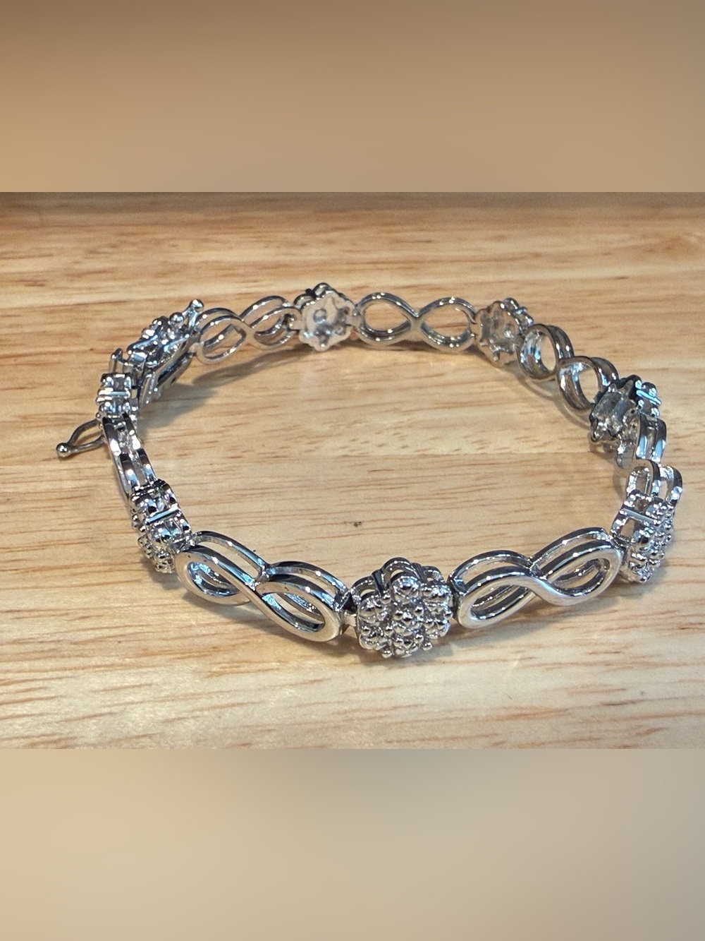 Diamond Accent Infinity Link Bracelet Silver Tone 7” Elegant Sparkle - Picture 6 of 12
